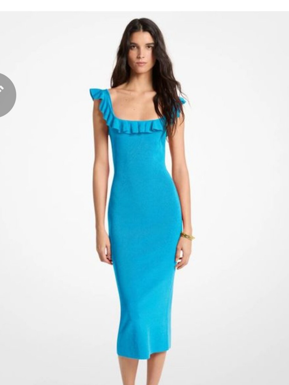 Michael Kors Ruffle-Trim Sleeveless Midi Dress Caribean Blue Size Med New